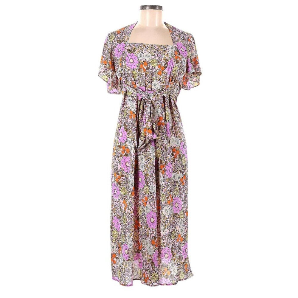 NWT Emma & Michele Short Sleeve Purple Floral Evening Maxi‎ Date Nite Dress…